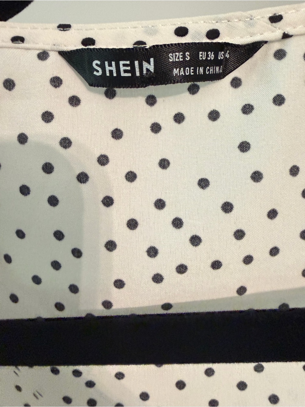 SHEIN White Polka Dot Short Sleeve Blouse with Black Trim